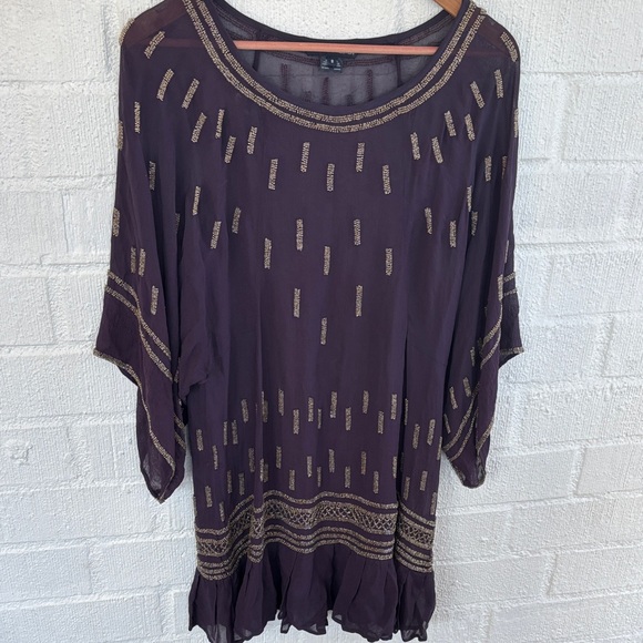French Connection Dresses & Skirts - French Connection Beaded Sheer Purple Tunic  Dress sz 8